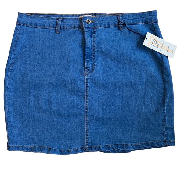 New 14 ASOS Medium Wash High Rise Stretch Denim Mini Skirt Jean Pockets Vintage - Picture 2 of 3